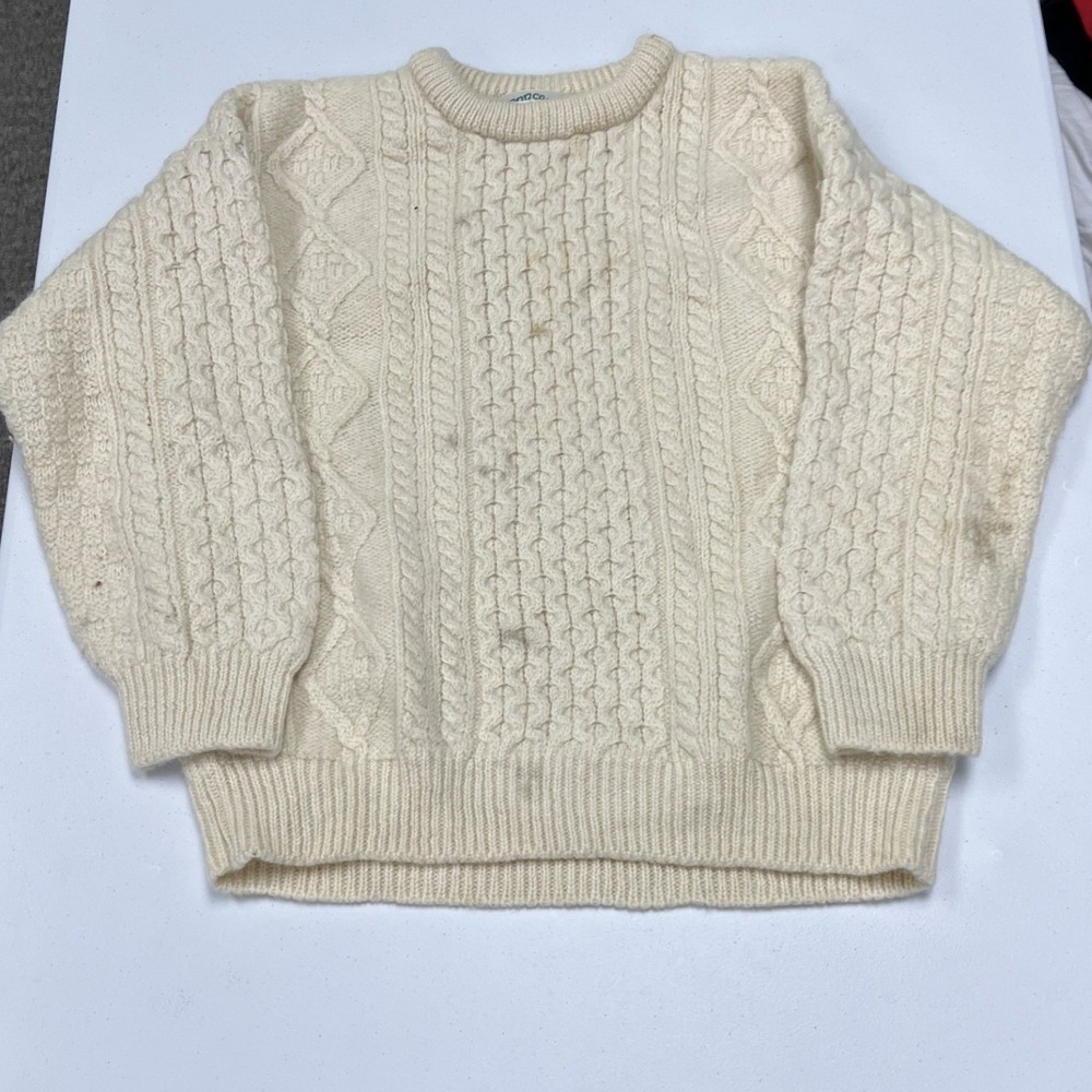 Unbranded Cable Knit Sweater Mens XL Cream Good Aran Fisherman Heavy Wool